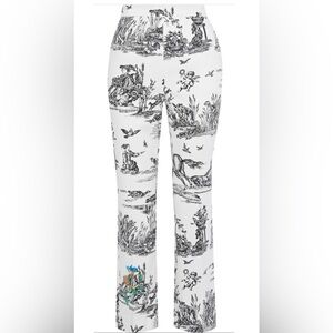 Weekend MaxMara Toile Print Pants Embroidered Straight Leg Size 6